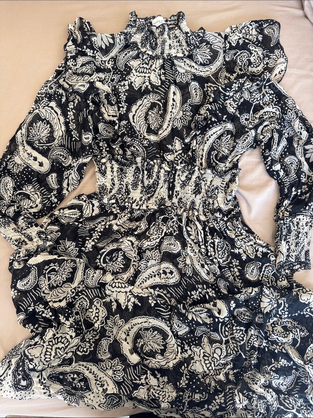 Black & White Paisley Long Sleeve Dress